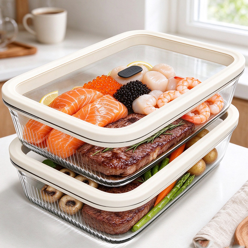 2件套矩形硅胶玻璃保鲜盒(大容量)